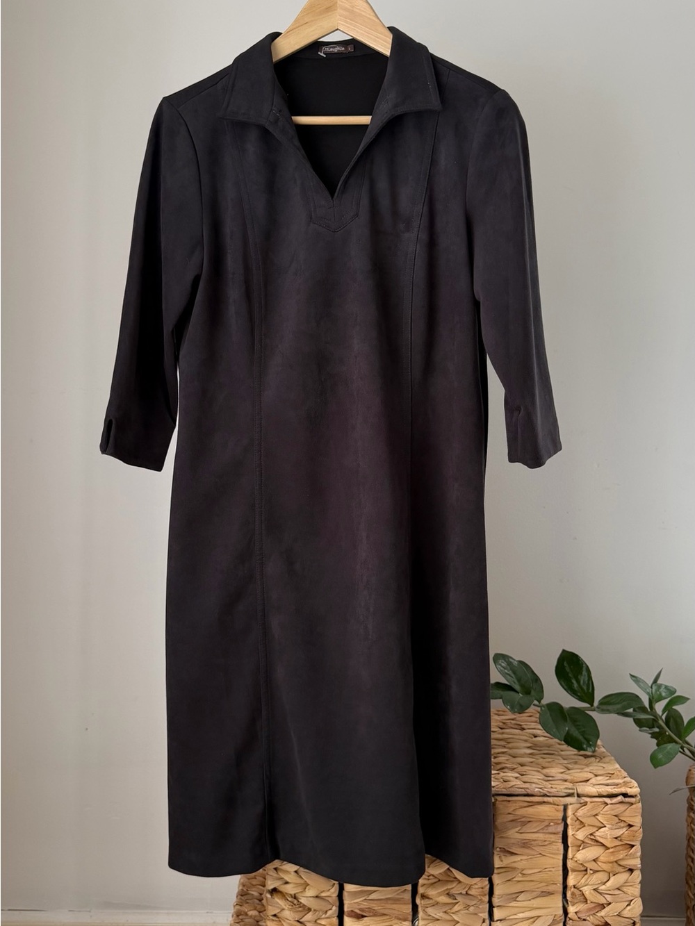 Women's J. McLAUGHLIN Black Faux Suede Collared Shift Dress Size Large L EUC